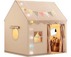 Speeltent voor Binnen - Kinderspeelhuisje voor Binnen - Bedtent, Prinsessentent met Ramen - Kinderspeelhuisje, Gezellige Hoekdecoratie voor de Kinderkamer (Khaki)