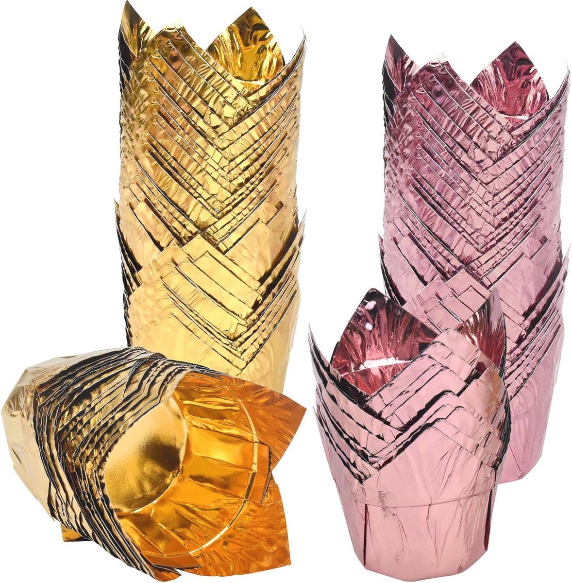 100 Stuks Muffinvormpjes Goud en Roze Goud - Papieren Muffin Cups en Cupcake Bakvormpjes