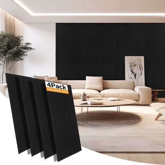 8 stuks Akoestische panelen streepontwerp Zelfklevend Geluidsisolatie Vilt Wandpaneel Zwart