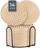 Sous-verres de Sous-verres en Siliconen Castagnola – Sous-verres de Verres Design avec support – Set de 14 – Antidérapants – Beige