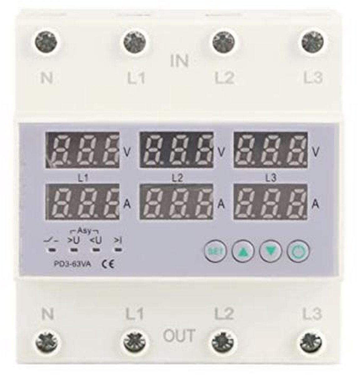 Digitale 3-fase Voltmeter en Ampèremeter voor Stroomverbruik met LCD-scherm