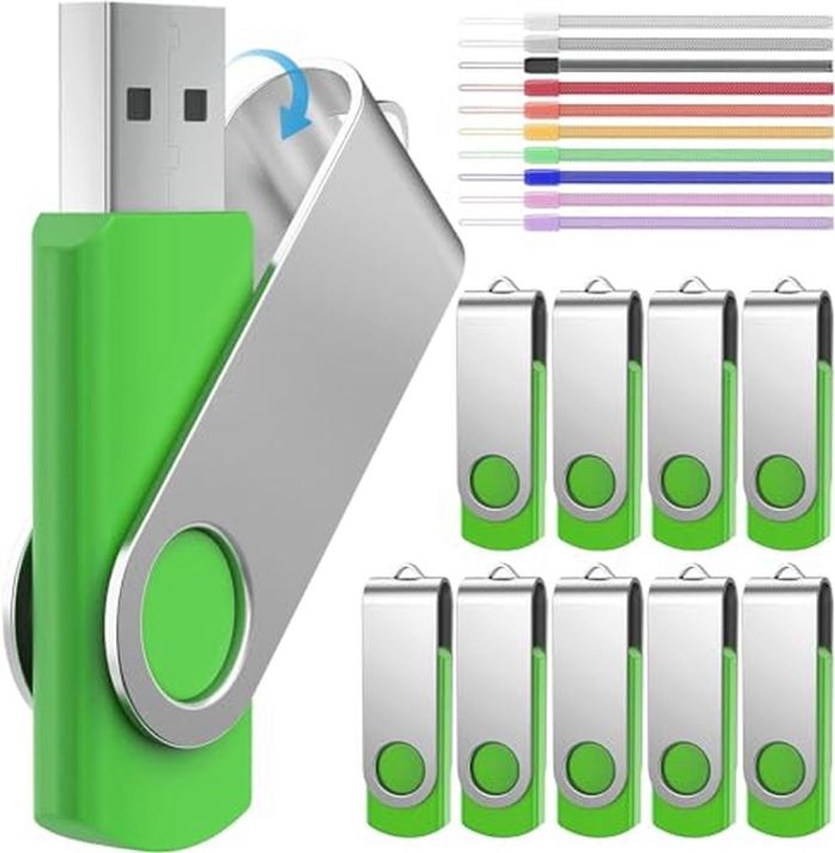 10 Stuks USB Flash Drive 256MB - Rotatable & Klein
