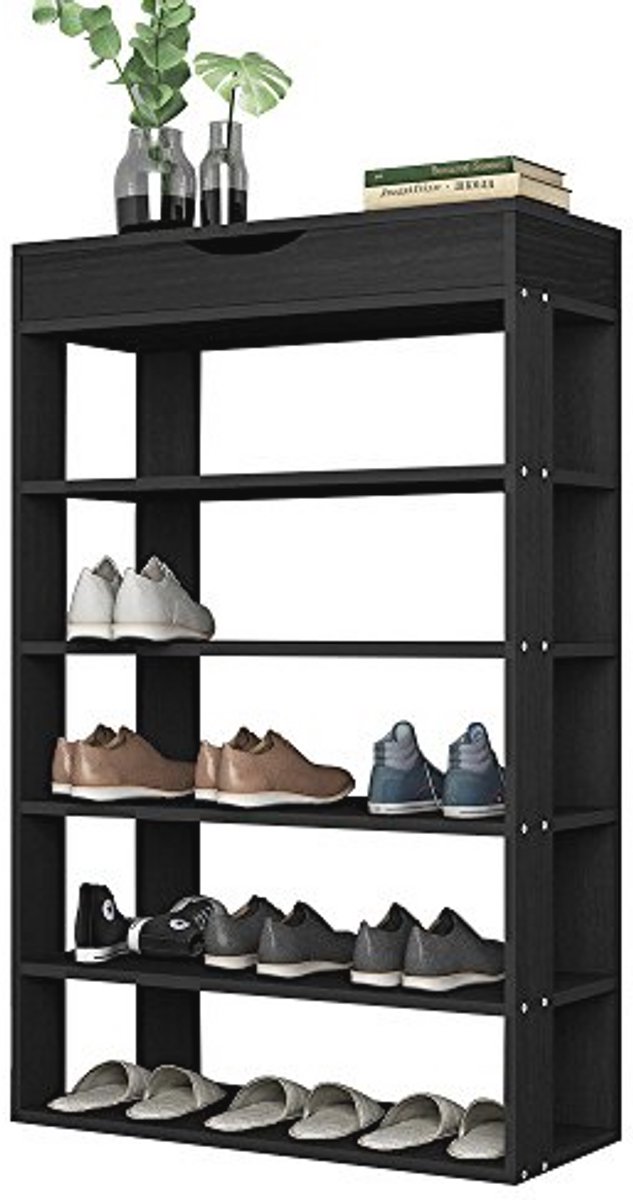 Schoenenrek met 5 niveaus - Houten schoenenorganizer met bovenkast (75 x 19 x 94 cm)