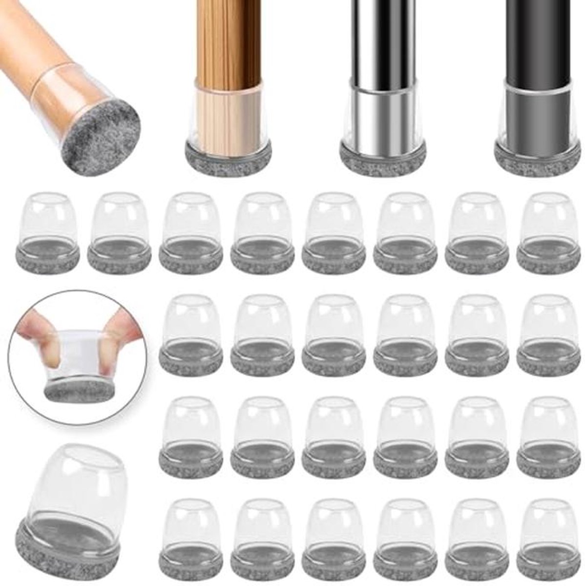 Siliconen stoelpoot-vloerbeschermers voor meubels - 32 stuks, stoelvoetjes voor extra kleine meubelpoten (13-20 mm)