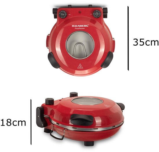 Hausberg HB-675RS XL Pizza Oven 1200-1400W - Elektrische Pizzabakker Met Pizzasteen 12″ - Instelbare Thermostaat - Rood — afbeelding 3