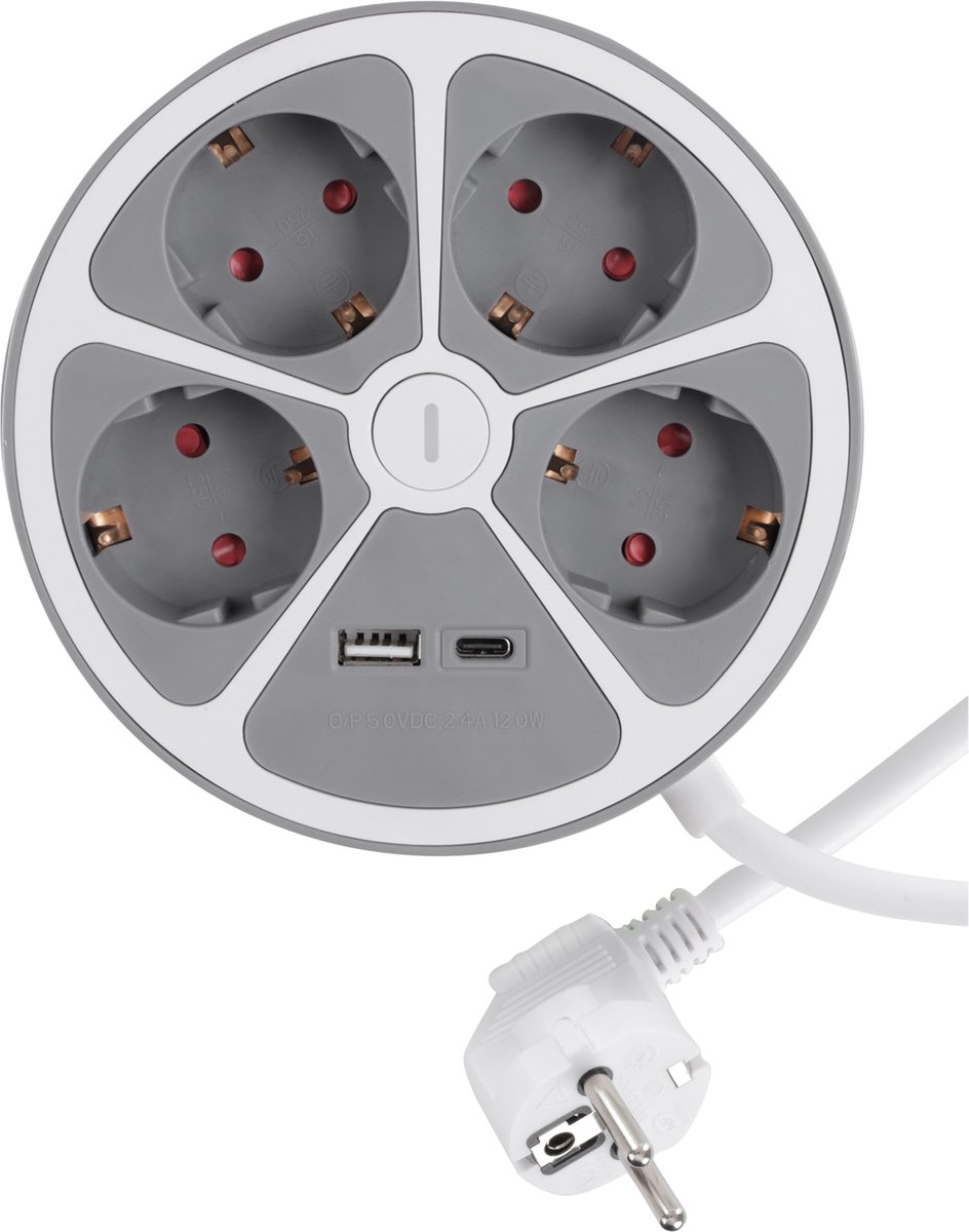 Q-Link stekkerdoos - 4-voudig - randaarde - met schakelaar - USB A/C - 1.5 m