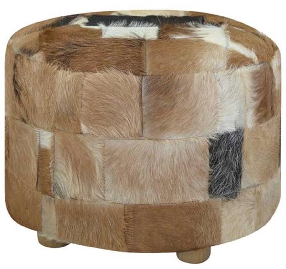 Ronde Pouf 50x50x45cm in Geitenhuid – Comfortabele Hocker en Voetensteun
