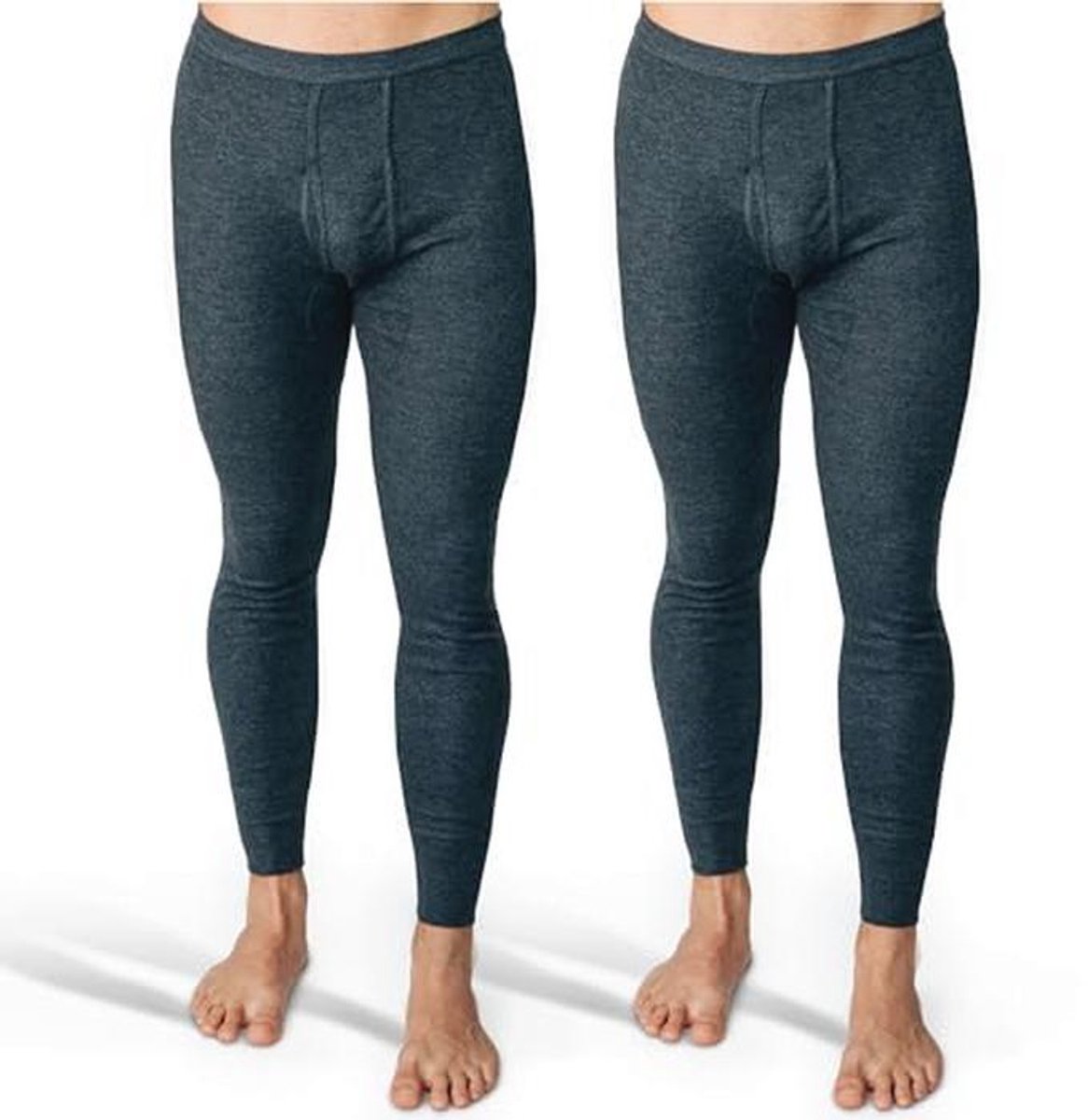 Heren lange onderbroeken 2-pack met gulp en zachte elastische tailleband van 100% katoen
