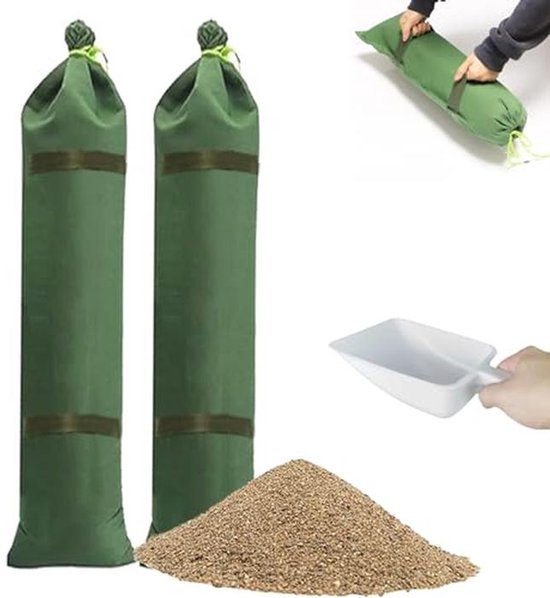 2 Zandzakken 60x20 cm met Schep - Herbruikbaar en UV-bestendig - Voor Overstromingsbescherming en Waterblokkering