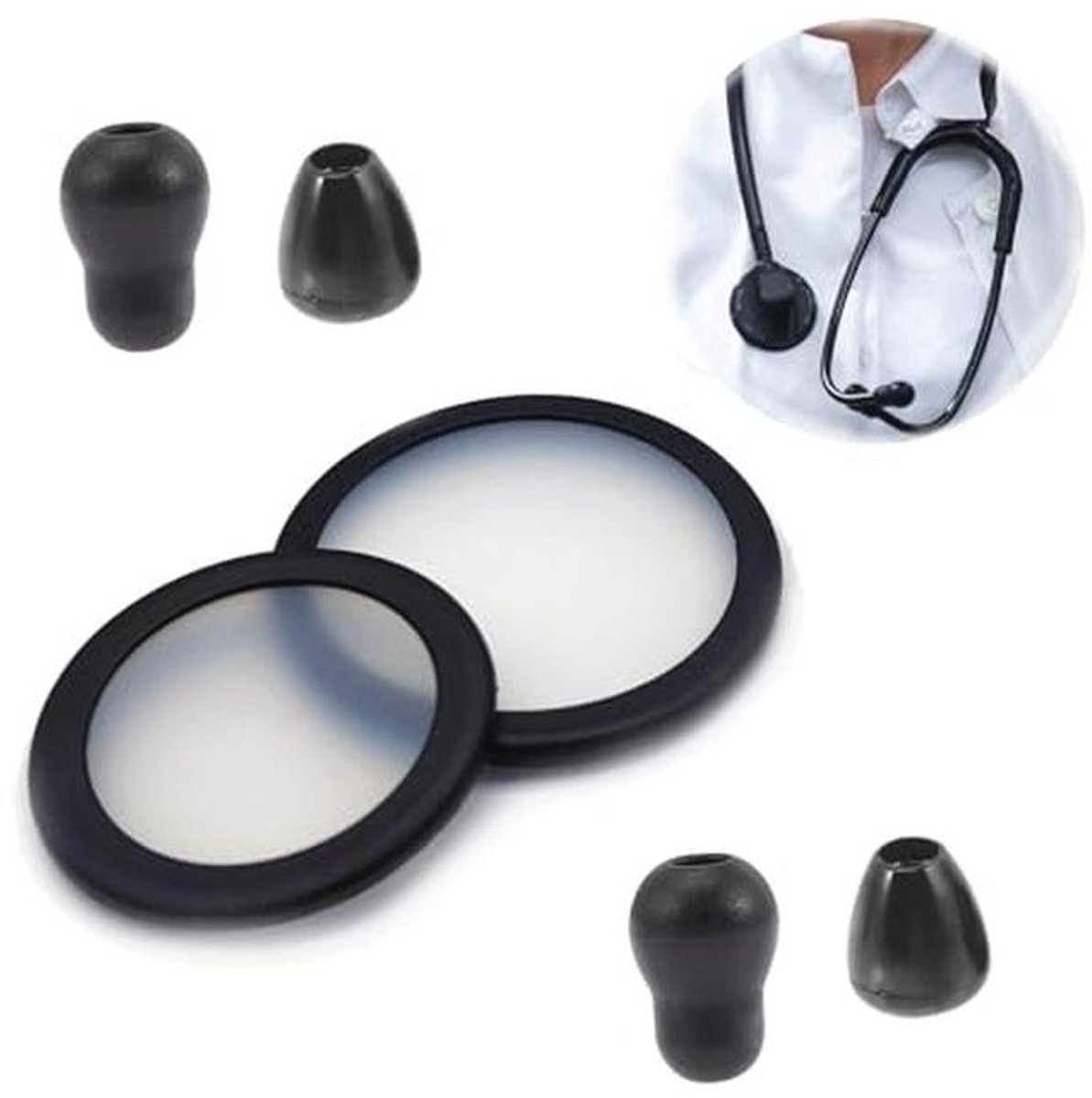 Vervangende stethoscoopaccessoires set - 4 siliconen oordopjes en 2 membranen