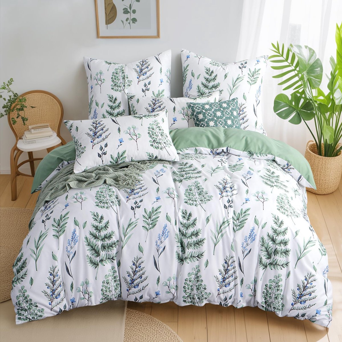 Unyqoos Stijlvolle en comfortabele dekbedovertrekset met natuurlijk bloemmotief Bloemen groen