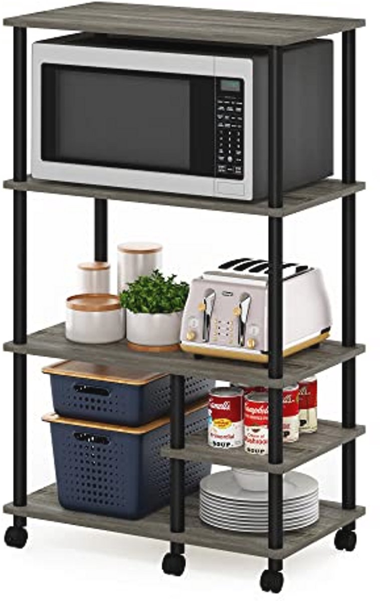 4-Tier Toolless Keuken Opbergplank Cart in Frans Eiken Grijs/Zwart