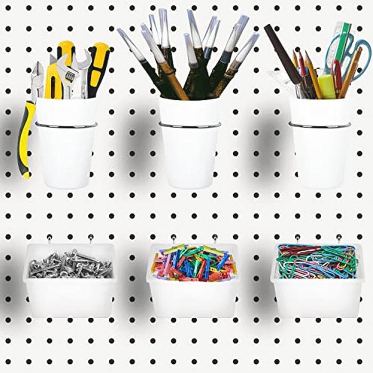 Pegboard Bakken met Haken - Wit - Set van 3
