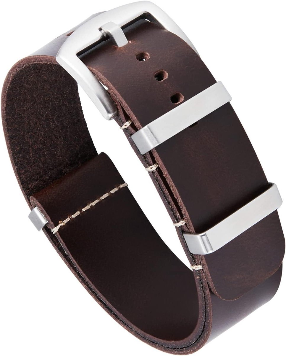 Cosensi - Lederen Horlogebandjes Crazy Horse Geolied Leer | 18mm 19mm 20mm 21mm 22mm 24mm | Vervanging One-Piece Bandjes | Mannen en Vrouwen | Zilver-Zwarte Gesp