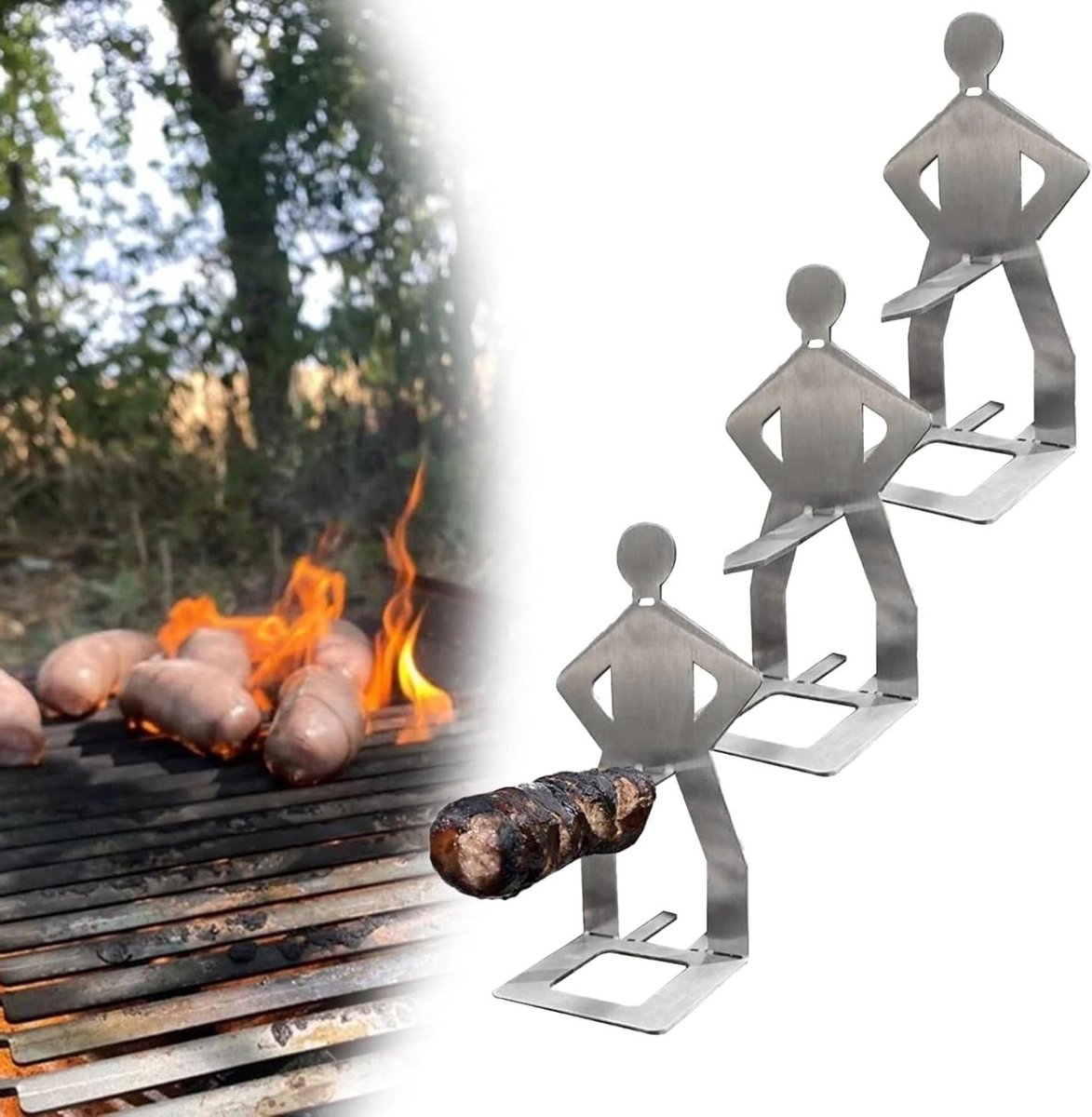 Cosensi - BBQ Worsthouder van roestvrij staal voor Outdoor Camping Koken | Hot Dog Grill Tool | Standing Man Worst Barbecue Rack | Humoristische Gadgets voor Mannen.