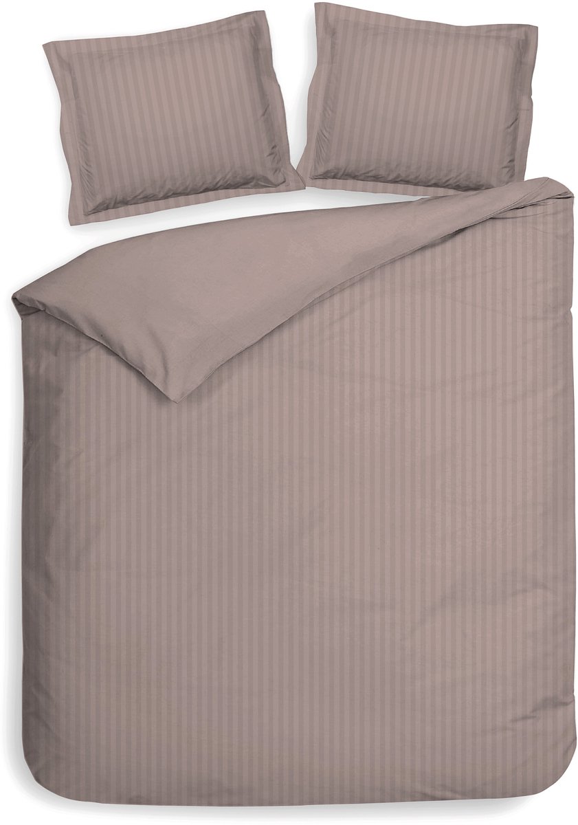 Heckettlane Dekbedovertrek Banda - Bedlinnen met Strepen - 240x200-220 cm - Lits-Jumeaux - Roze - Dekbedovertrek van 100% Katoen-Satijn Rose Tan