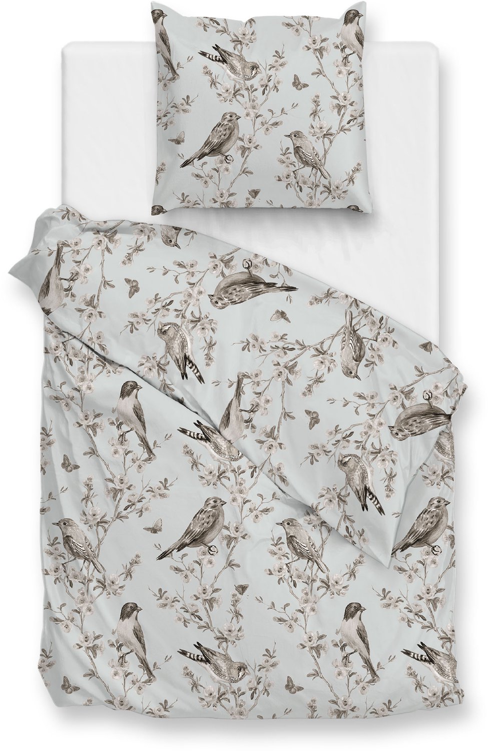 Zohome Dekbedovertrek Uccello - Bedlinnen met Takken print - Grijs - Dekbedhoes van 100% Katoen-Flanel, foto 2