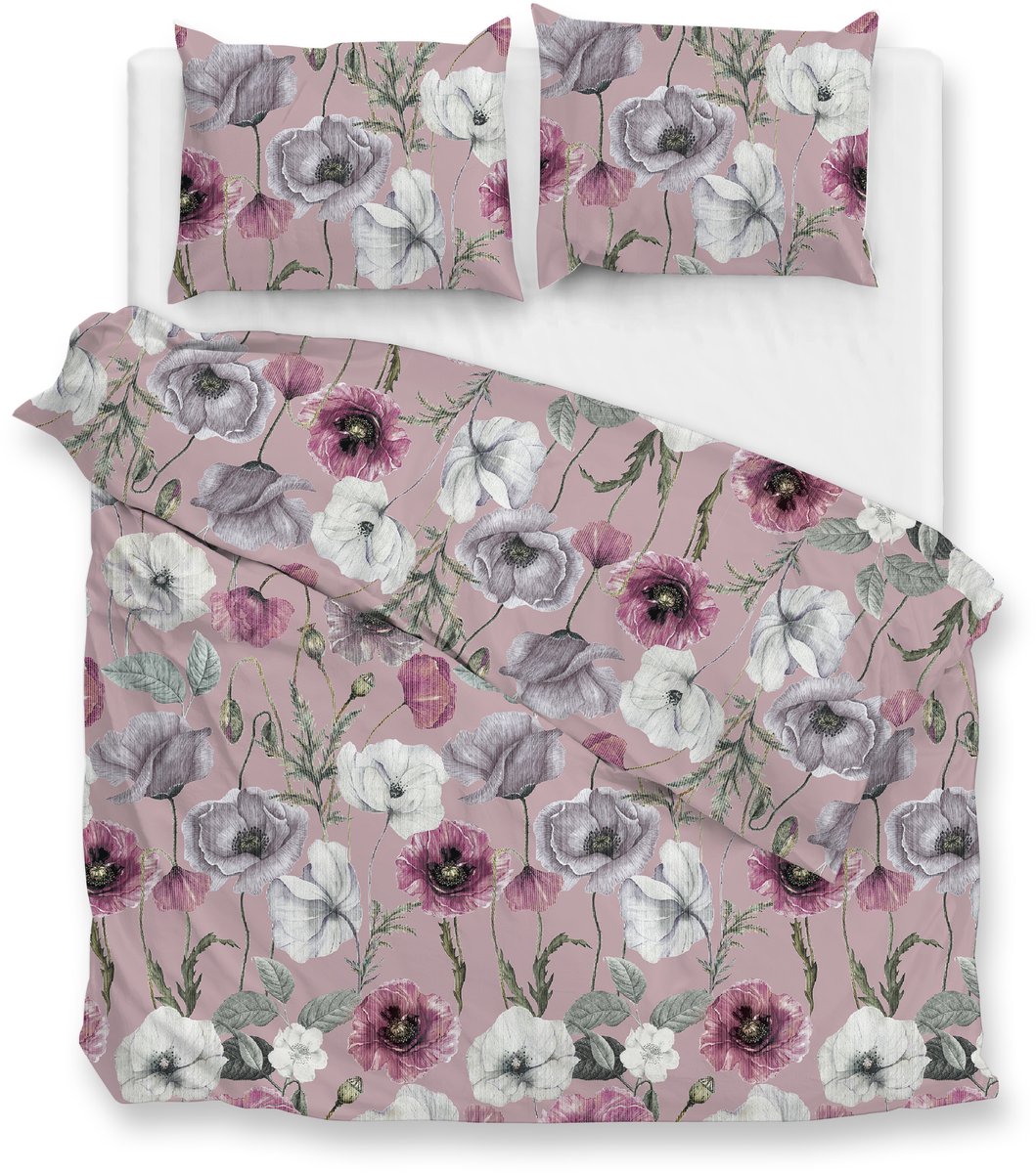 Zohome Dekbedovertrek Gioia - Bedlinnen met Bloemen print - Roze - Dekbedhoes van 100% Katoen-Flanel, foto 2