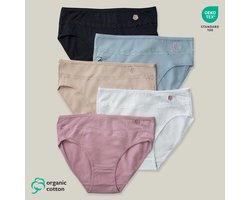 5-Pack Dames Middelhoge Taille Midi Slips Organisch Katoen - Elegante Kantversiering - Superzacht - 9104 Maat XL