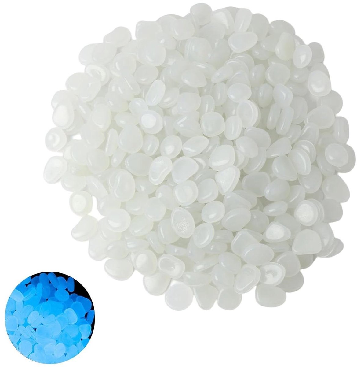 Cosensi - Set van 300 fosforescerende witte kiezelstenen voor decoratie in de tuin, oprit, en aquarium.