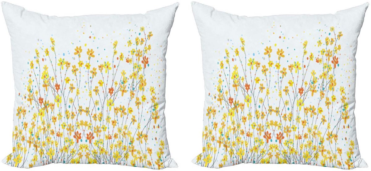 ABAKUHAUS Narcis Kussenhoes Set – 2×40×40 cm – Dubbelzijdig bedrukt – Microvezel Geel/Oranje/Lichtblauw