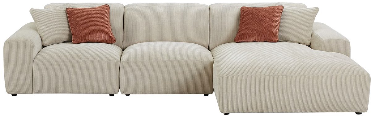 Vente-unique Grote hoekbank met hoek rechts van beige ribfluweel TIRONO van Maison Céphy