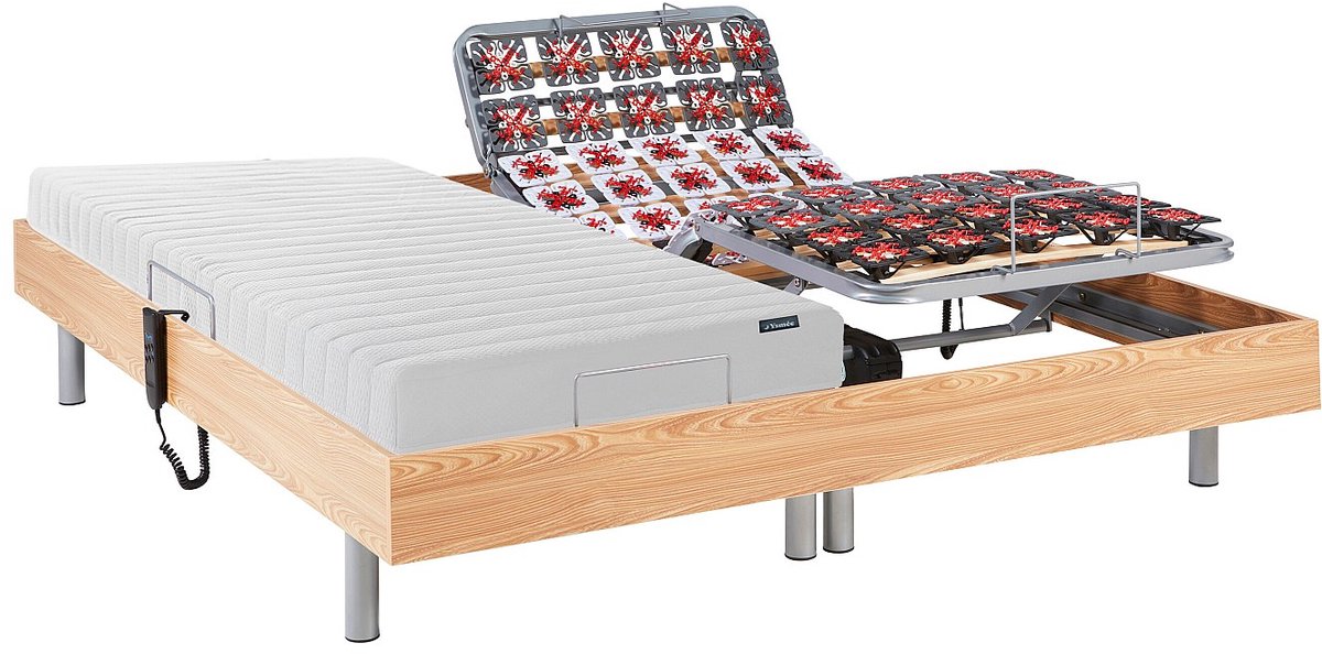 Vente-unique Bed met elektrische lattenbodem hout natuurlijk