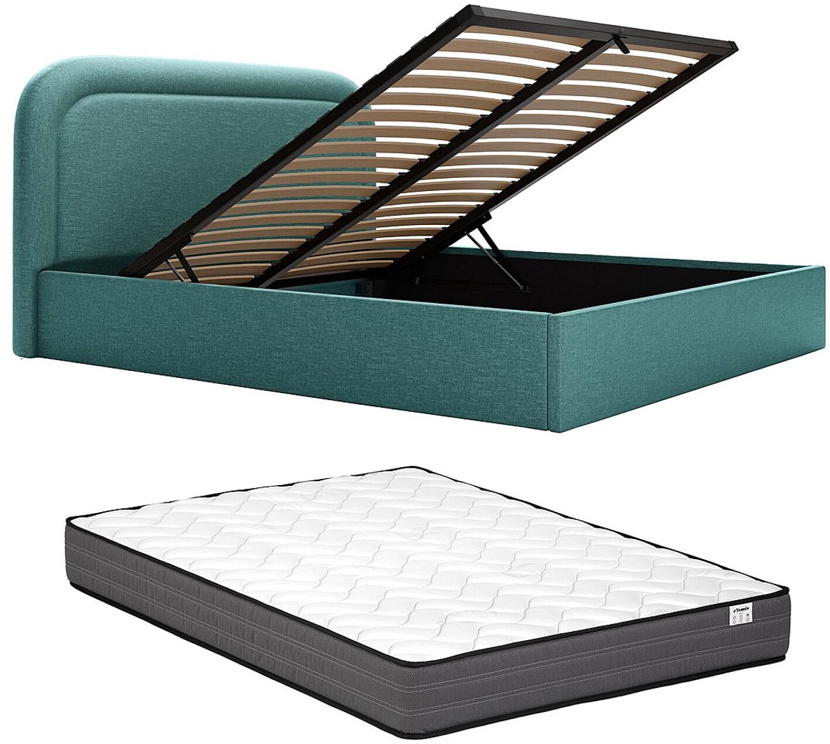 Vente-unique Bed met opbergruimte stof blauw 180 x 200 cm