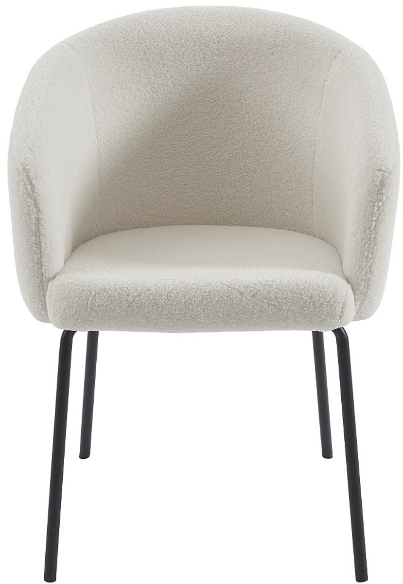 Vente-unique Set van 2 stoelen met armleuningen van boucléstof en metaal - Crèmewit - MORONI