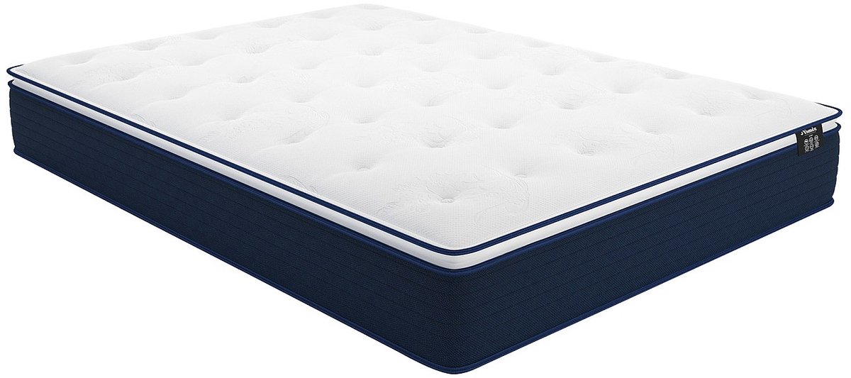 Vente-unique Set 160 x 200 cm bedbodem met opbergruimte, wit + matras met pocketveren met ingebouwd dekmatras van 24 cm dik - ALTIER van YSMÉE