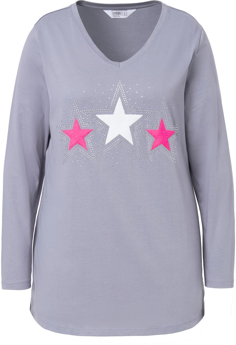 Angel of Style - Dames - T-shirt badstof sterren lange mouwen - Loodgrijs - Maat 46