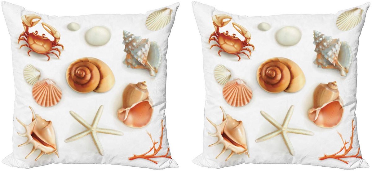 ABAKUHAUS Muscheln Kussenhoes Set – 2x45x45 cm – Dubbelzijdig bedrukt