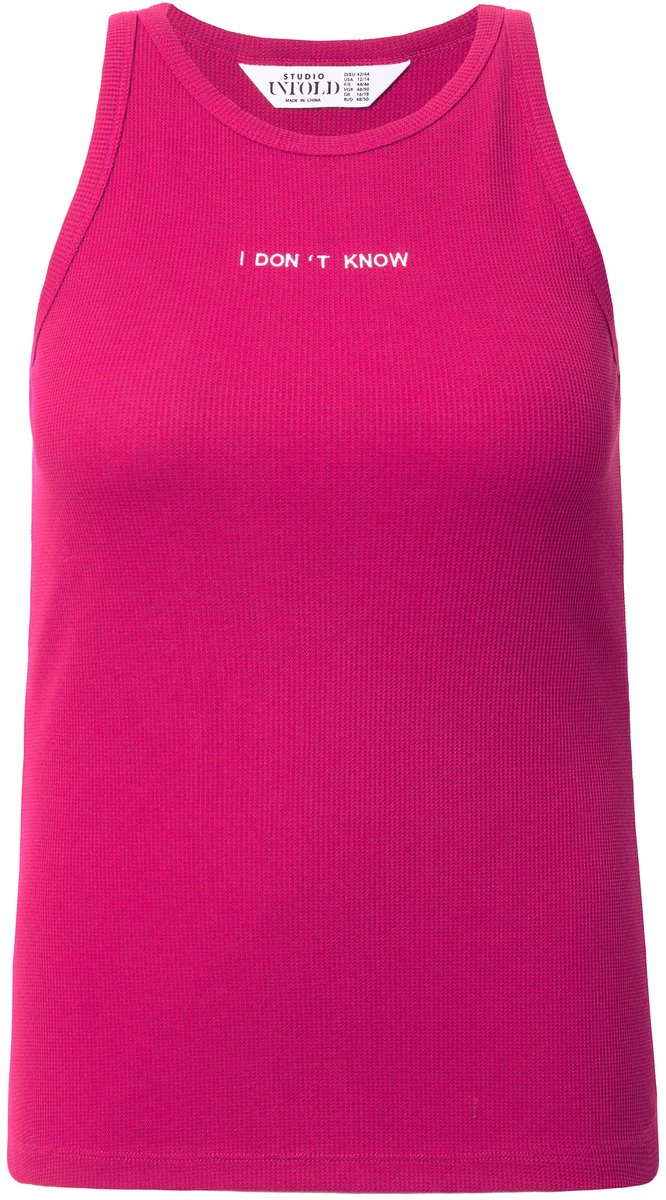 Studio Untold - Dames - Tanktop slim shape structuurjersey borduursel - Roze rood - Maat 46+