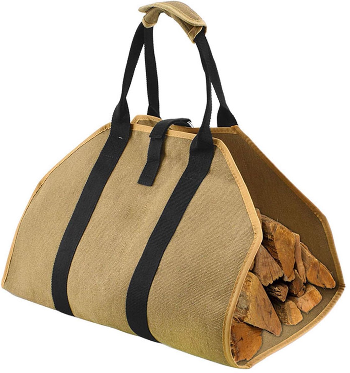Unyqoos® canvas draagtas voor haardhout met stevige handgrepen