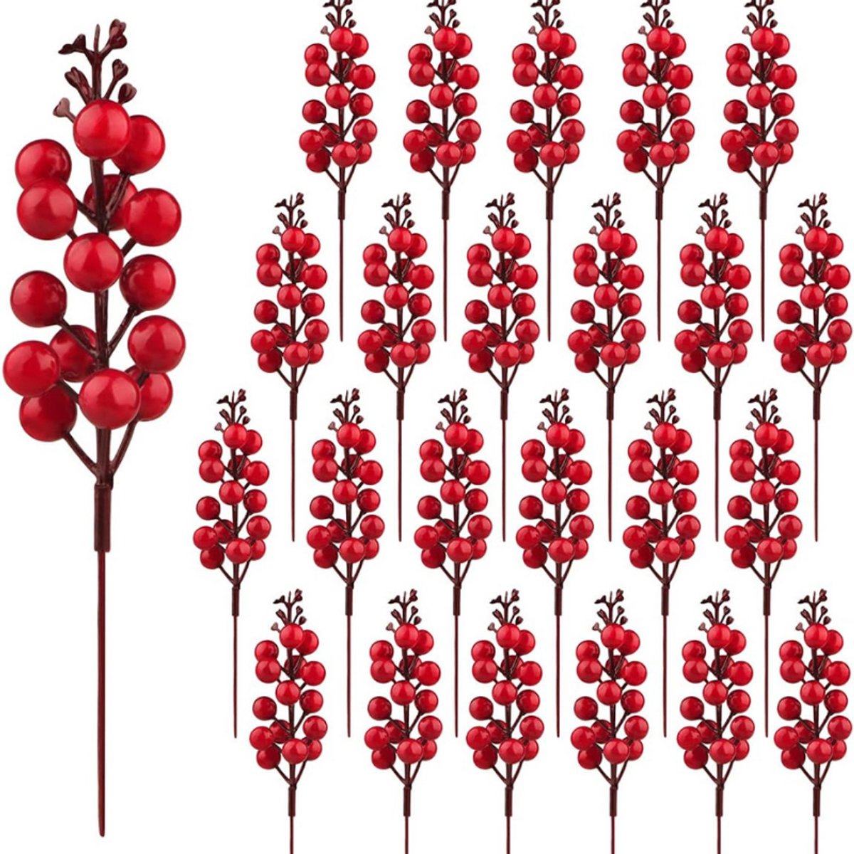 Set Van 24 Rode Bessen Stelen - Kunstmatige Rode Bessen Takken Voor Kerstboom Bruiloft Feestdagen Winter Decoratie Thuis - 19 Cm
