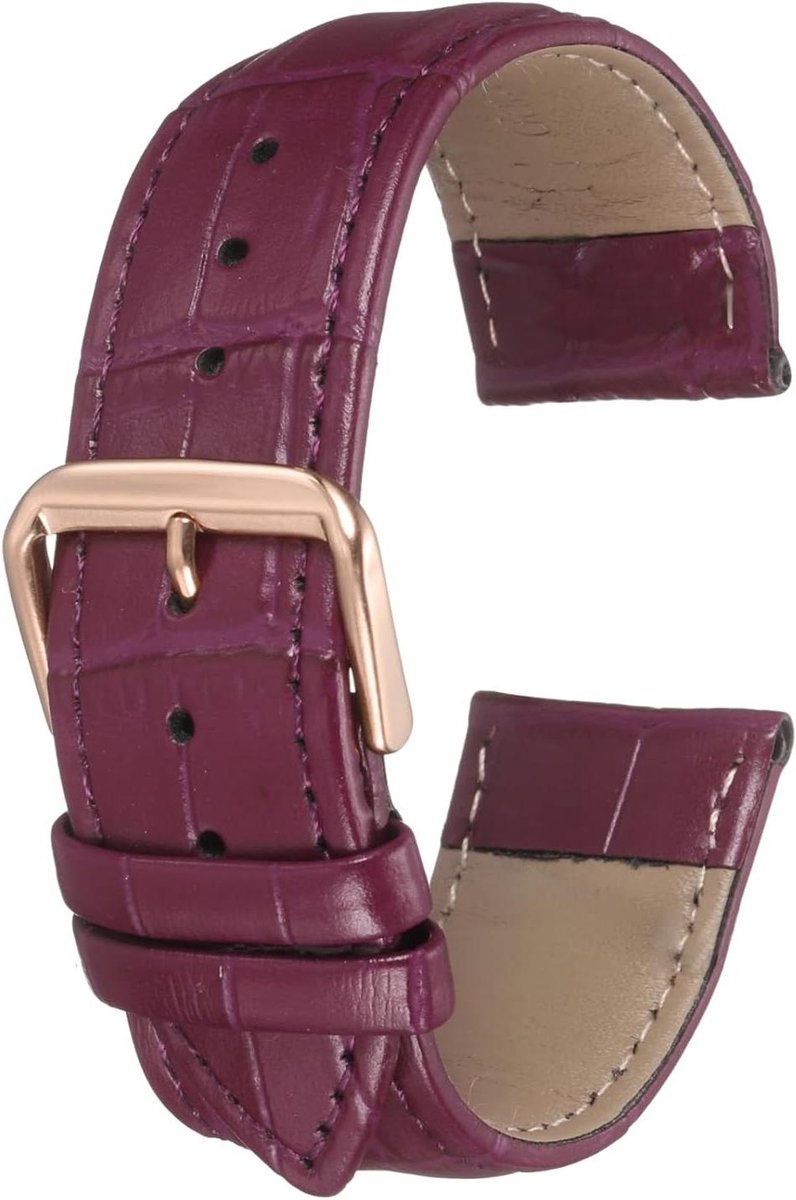 TTGoods - Leren horlogeband 22mm reliëf patroon vervanging rundleer - paars roségoud, voor mannen en vrouwen - inclusief veerpennen