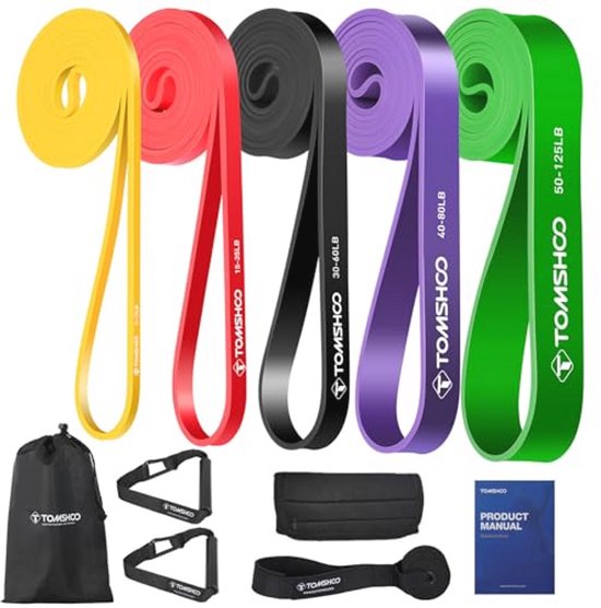 Tunturi Resistance Band Set - Weerstandsbanden - Fitness elastiek - 5 stuks Accessoires - incl. gratis fitness app