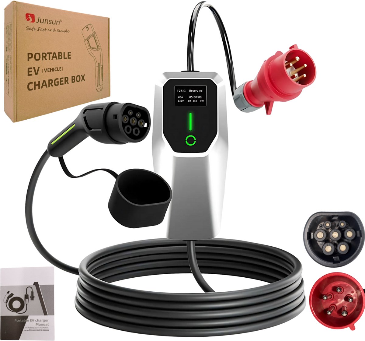Krachtige JUNSUN 22kW Laadpaal met 5m kabel - Snel opladen