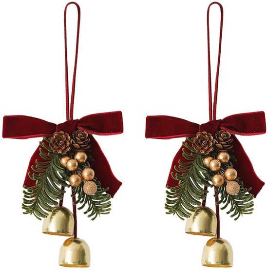 Foto: 2 stuks kerstbellen kerstbelhanger met strik hangende kerstbel voor krans met dennenappel kerstklok decoratief voor feestdecoratie keukenkast kerstboomhanger vakantiedecoratie
