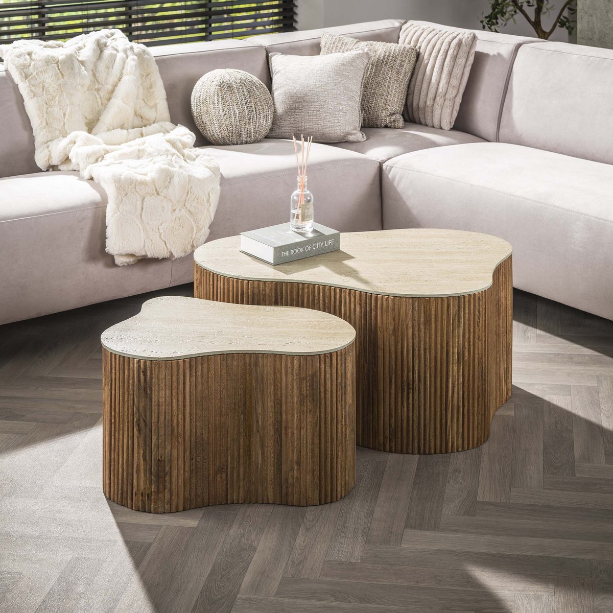 Hoyz Collection - Salontafel Nuovo Shamrock Set Van 2 - Massief Mango Zand