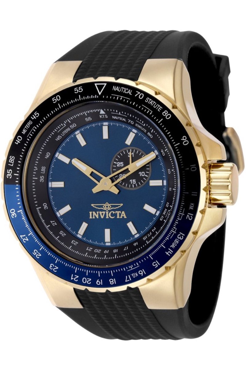 Invicta Aviator 49719 Heren Horloge - Waterdicht - Analoog - Quartz Uurwerk - Roestvrij Staal met blauwe Wijzerplaat - 50mm