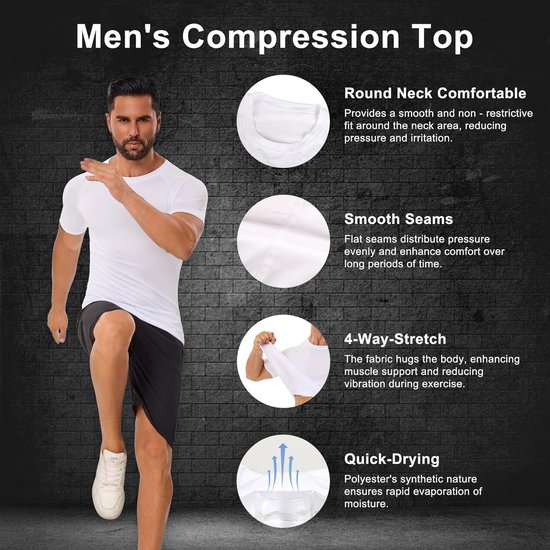 Heren Skinny Tight Compressie Basislaag T-shirt met korte mouwen Bodybuilding Tops Nylon en Spandex Lichtgrijs Large Heren Skinny Tight Compressie Basislaag T-shirt met korte mouwen Bodybuilding Tops Nylon en Spandex Lichtgrijs Large