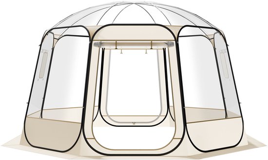 Opvouwbare Bel Tent, 3.66 x 3.38 m Waterdicht & UV-Bestendig, Transparante Buiten Dome Schuilplaats Met Vensters, 540° Panoramisch Zicht, Geschikt voor 10-12 Personen voor Patio Of Tuin Gebruik van Merkloos — afbeelding 2