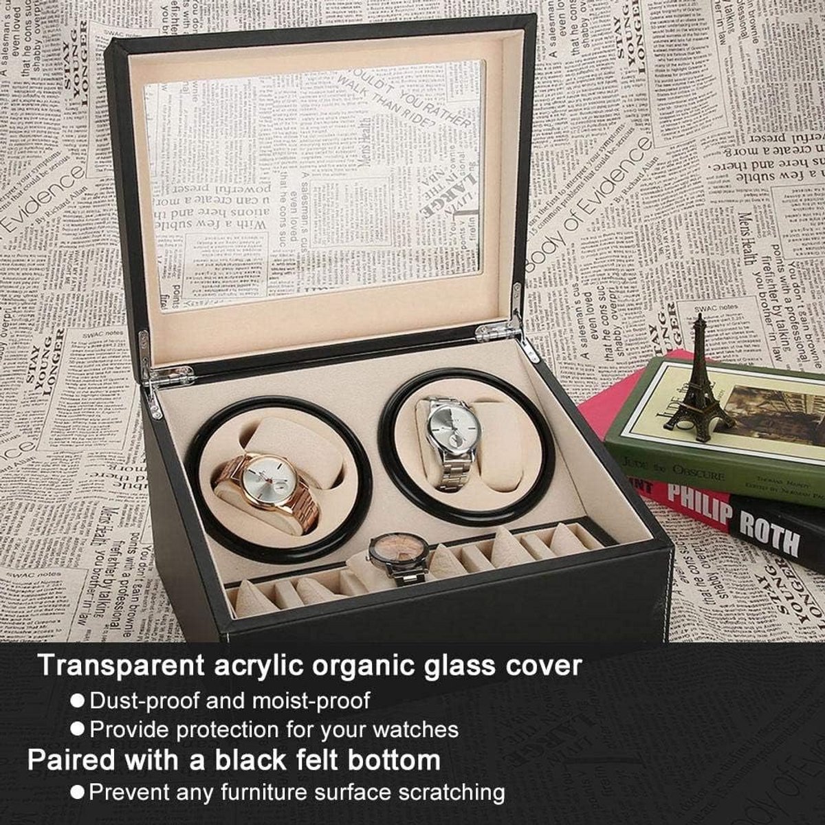 Automatische Horlogeopwinder voor Horloges - Mechanische Horlogeopwinder met 6 Vakken - Zwart