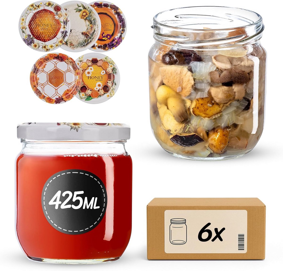 Weckpotten 425 ml met Schroefdeksel voor Inmaken en Conserveren (6 stuks)
