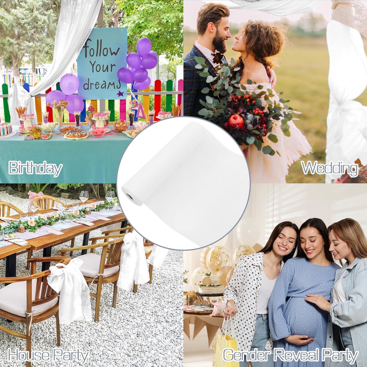 Vlies Tafelloper Wit 30 cm x 25 m – Tijdloze Decoratie voor Bruiloft, Verjaardag & Feest