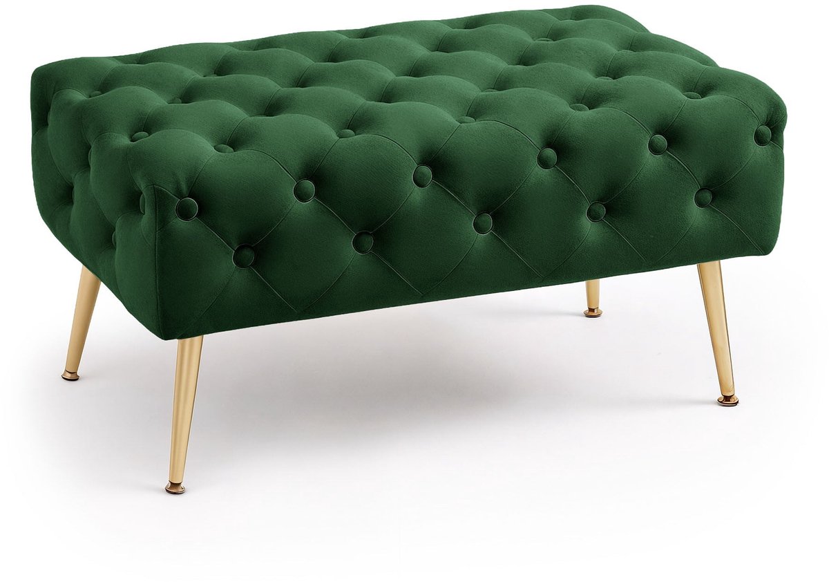Gestoffeerde Bank MADRID 80 cm / Banken voor de Slaapkamer / Halbank / Bank met gewatteerd patroon / fluweel Bank met Gouden poten / Flesgroen