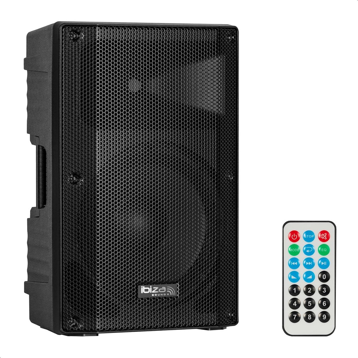 12 inch actieve PA speaker met breed frequentiebereik, woofer, metalen grille, Bluetooth, USB, SD en TWS