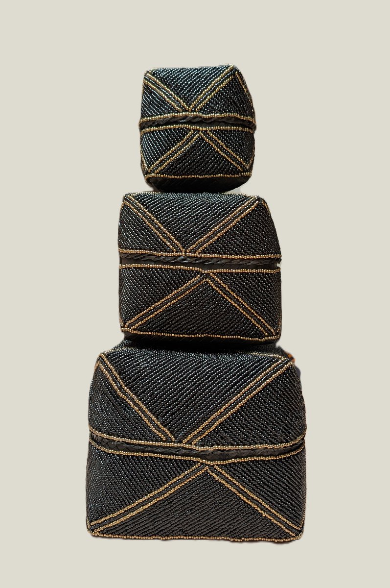DUA Opbergdoos - Zwarte Balinese Offermand set van 3