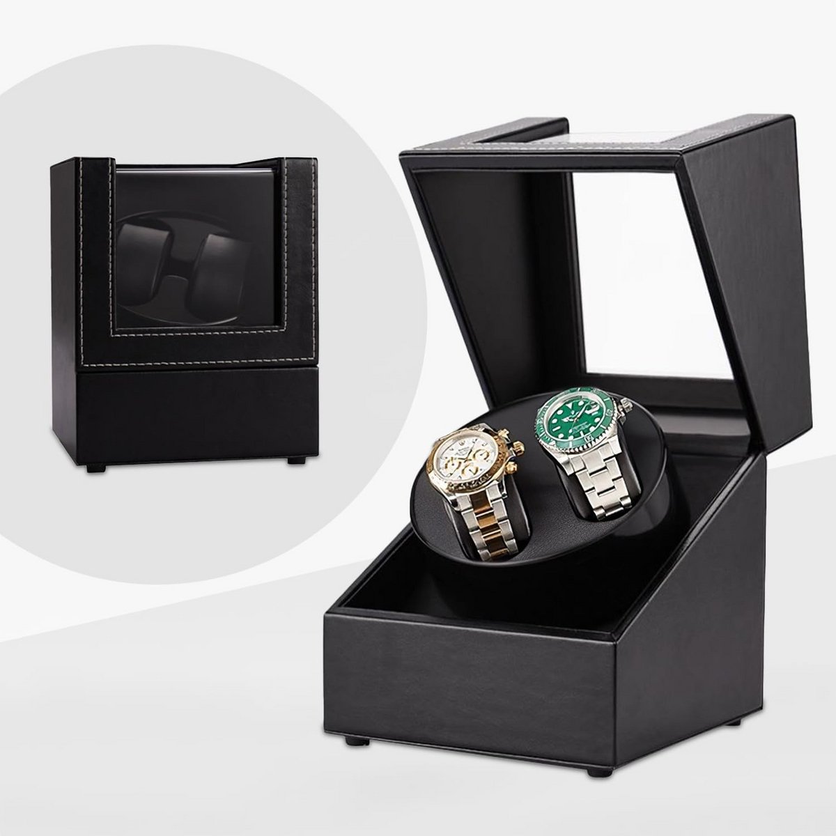 Watchwinder voor 2 Automatische Horloges - Dubbele Horloge Opwinder met Stille Motor en Zachte Binnenbekleding